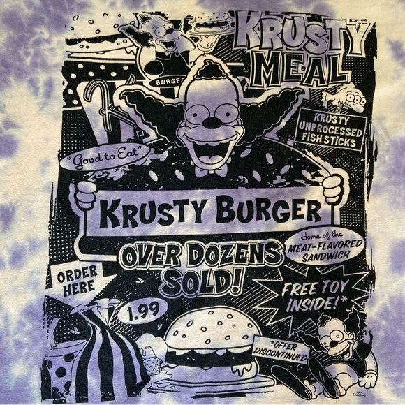 Vintage The Simpsons Men’s Krusty The Clown Purple Tie Dye T-Shirt Size XL - Picture 5 of 8